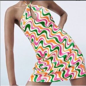 Zara Multicolor Wavy Halter Dress